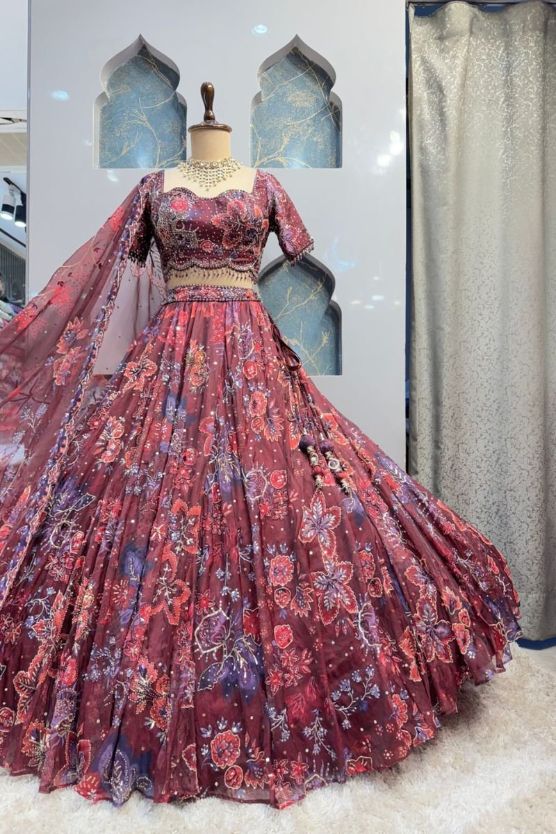 "WINE BLOOSOM LEHENGA" image 4