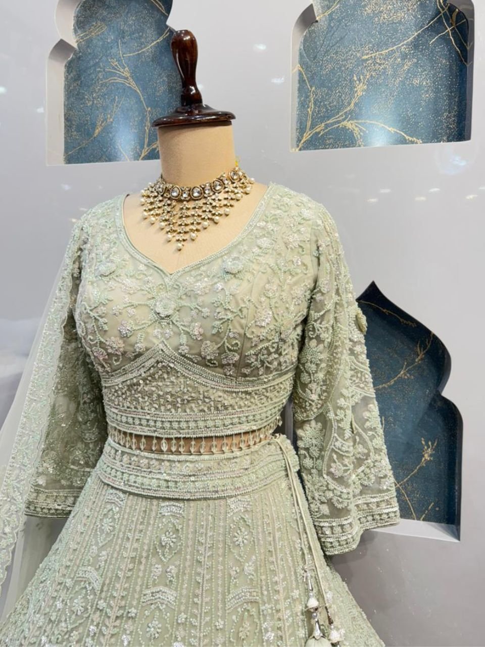 "MINT ELEGANCE EMBROIDERED LEHENGA" image 3