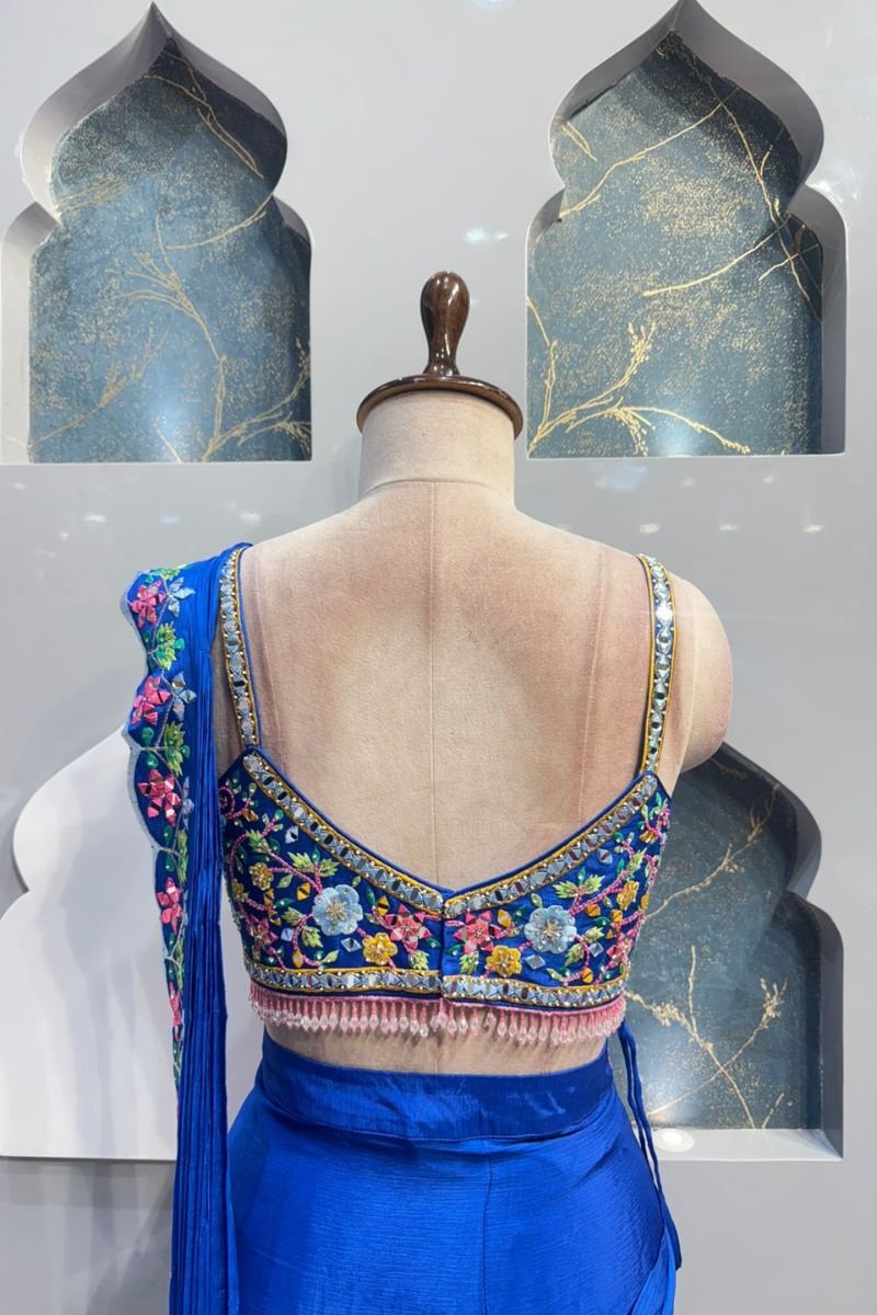 "ROYAL SAPPHIRE BLOOM DRAPE SAREE" image 4