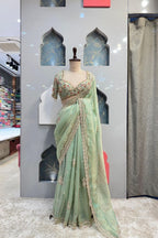 MINT GREEN EMBROIDERED SAREE image 0