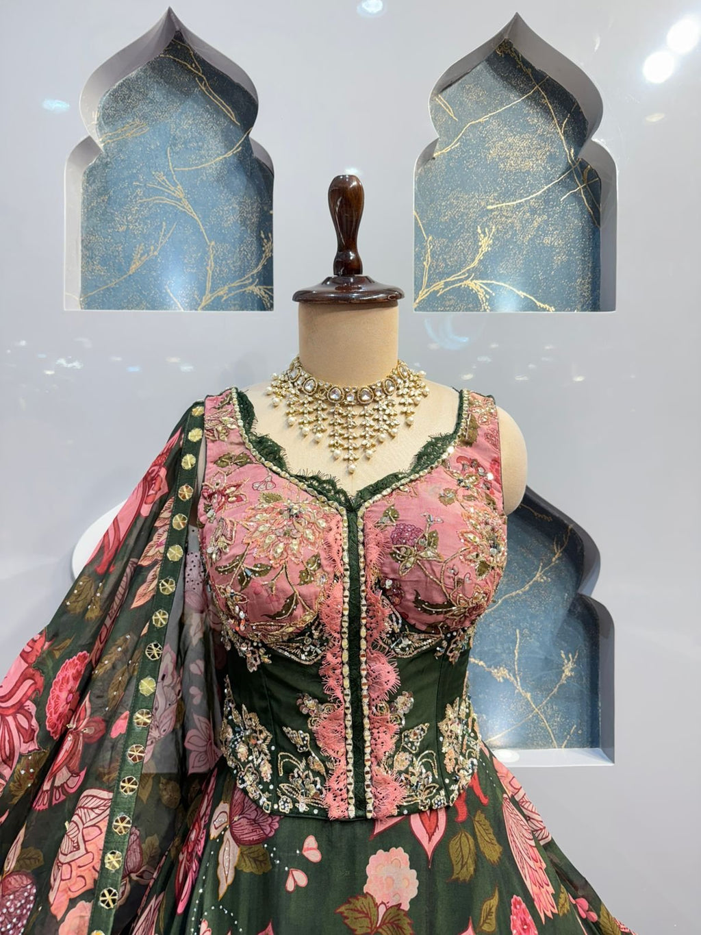"FOREST GREEN FLORAL LEHENGA" image 1