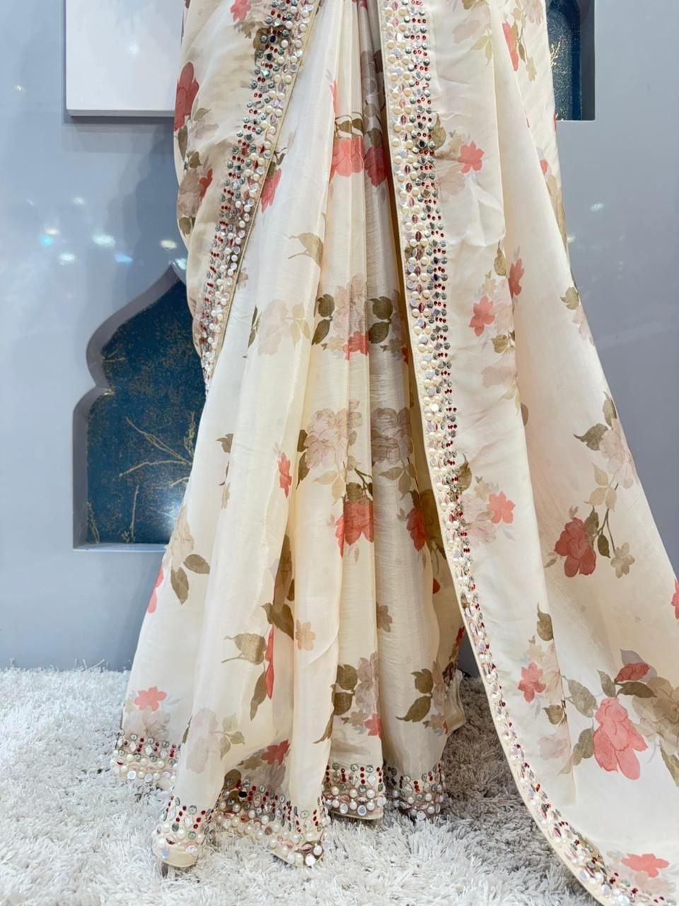 "IVORY BLOOM EMBELLISHED SAREE" image 3