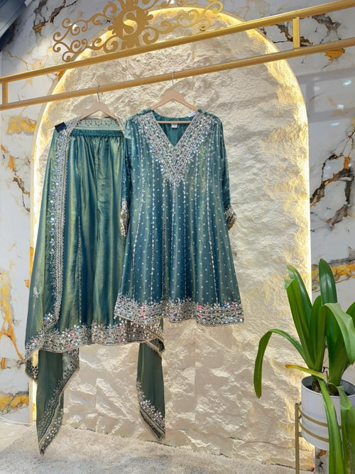 "TEAL MIRROR EMBELLISHED ANARKALI" image 0