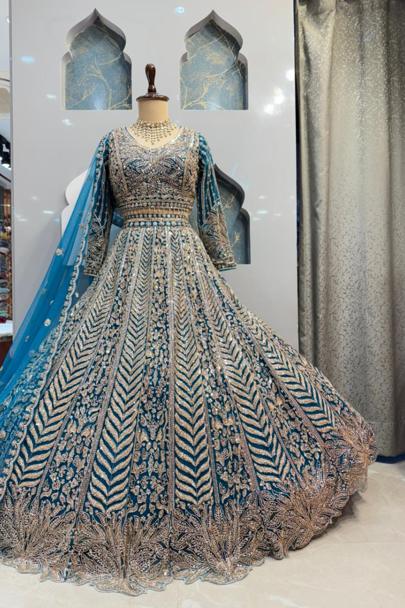 "ROYAL TEAL ZARI MAJESTY LEHENGA" image 4