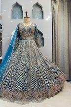 "ROYAL TEAL ZARI MAJESTY LEHENGA" image 4