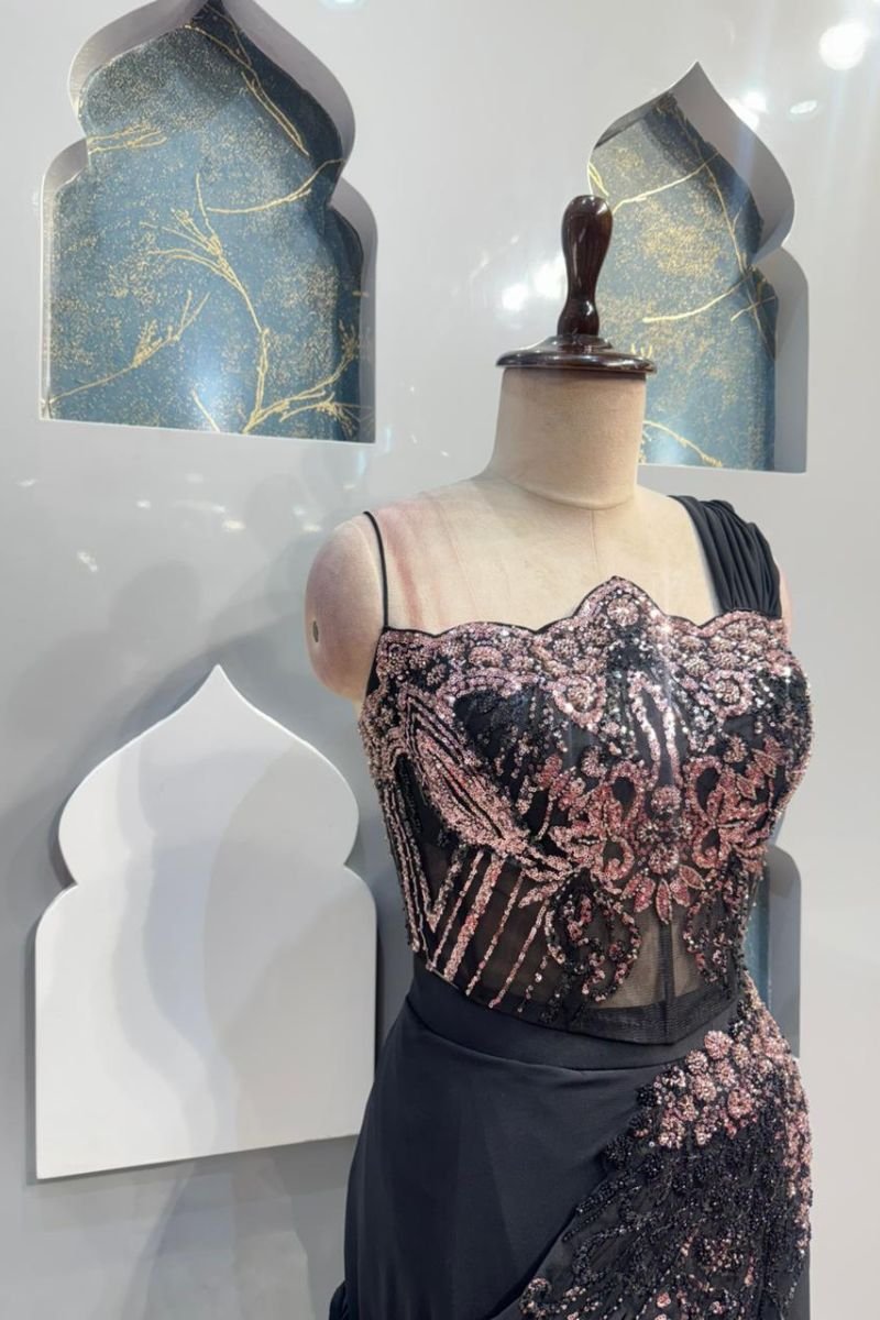 "BLACK ROSE SEQUIN DRAPE SAREE" image 2