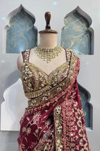 "REGAL WINE EMBROIDERED BRIDAL SAREE" image 1