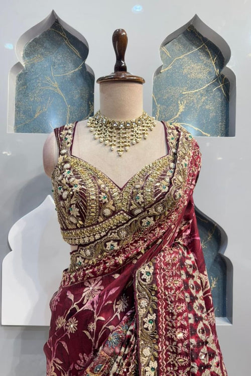 "REGAL WINE EMBROIDERED BRIDAL SAREE" image 1