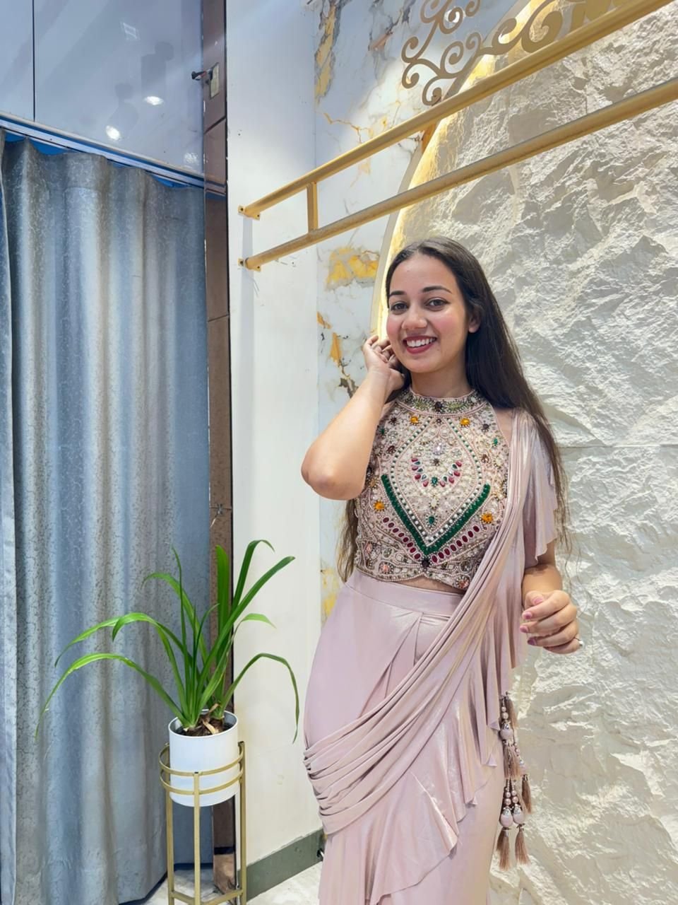 "BLUSH ELEGANCE PRE-DRAPED SAREE" image 2