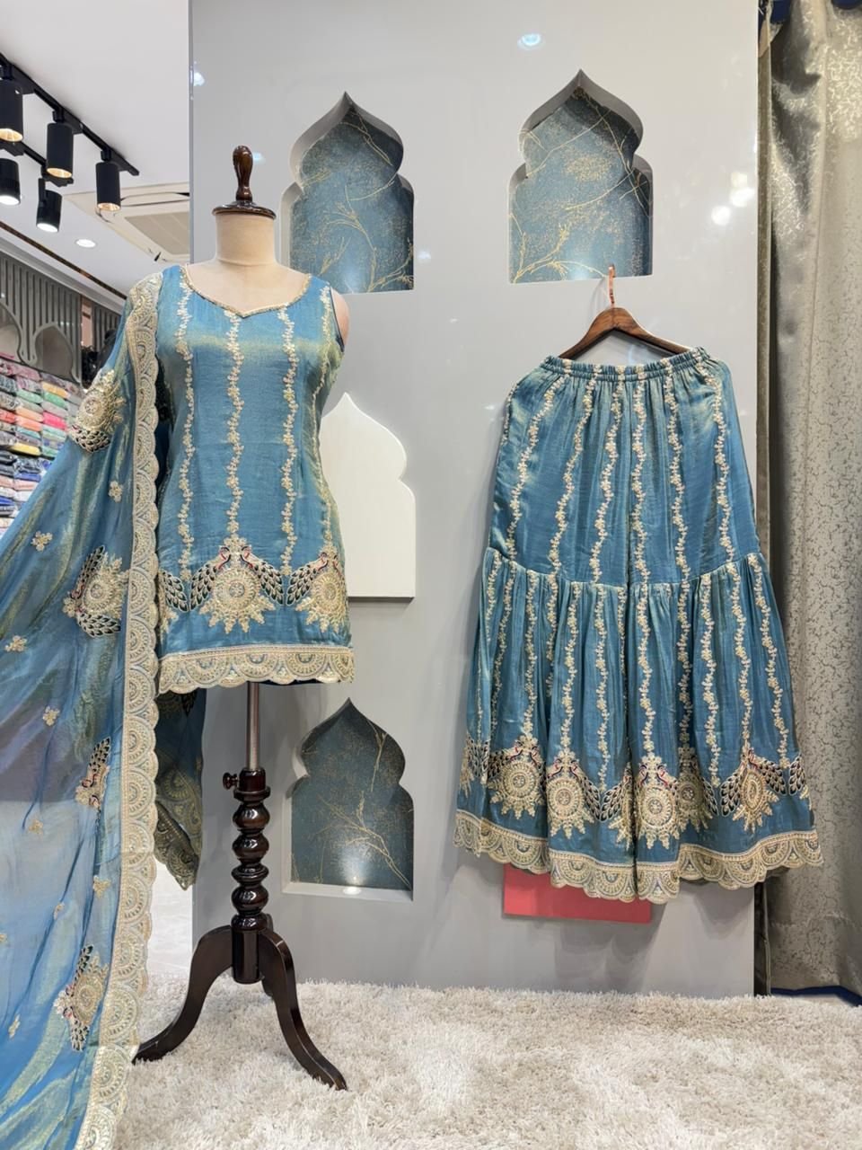 "ROYAL TEAL EMBROIDERED SHARARA" image 2