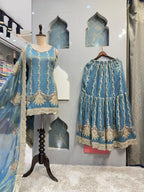 "ROYAL TEAL EMBROIDERED SHARARA" image 2