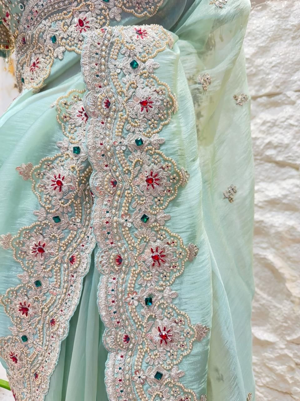 "MINT ELEGANCE EMBROIDERED SAREE" image 3