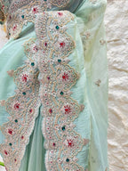 "MINT ELEGANCE EMBROIDERED SAREE" image 3