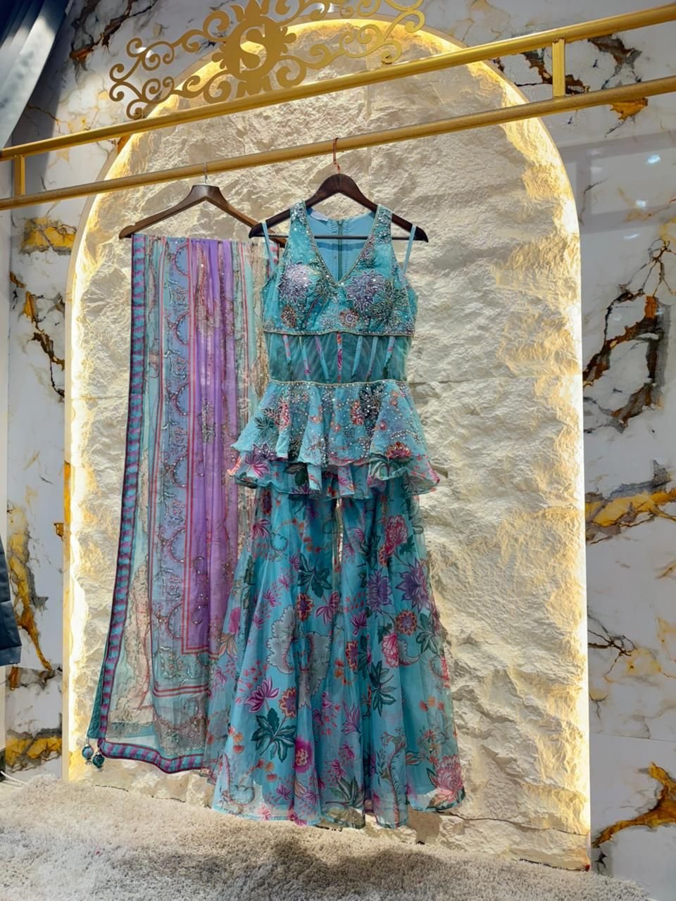 "AQUA BLOOM PRINTED INDOWESTERN" image 0