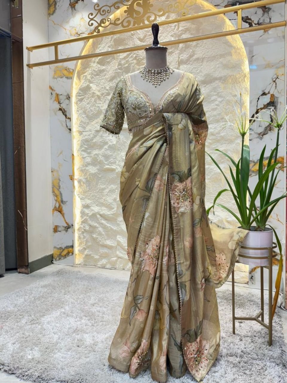 "GOLDEN BLOOM TISSUE SAREE" image 0