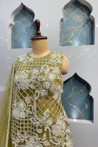 "OLIVE GREEN EMBROIDERED SHARARA" image 2