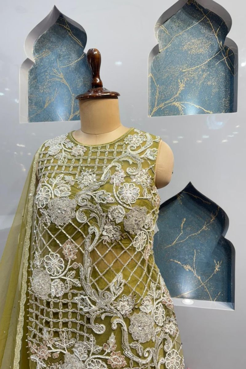 "OLIVE GREEN EMBROIDERED SHARARA" image 2