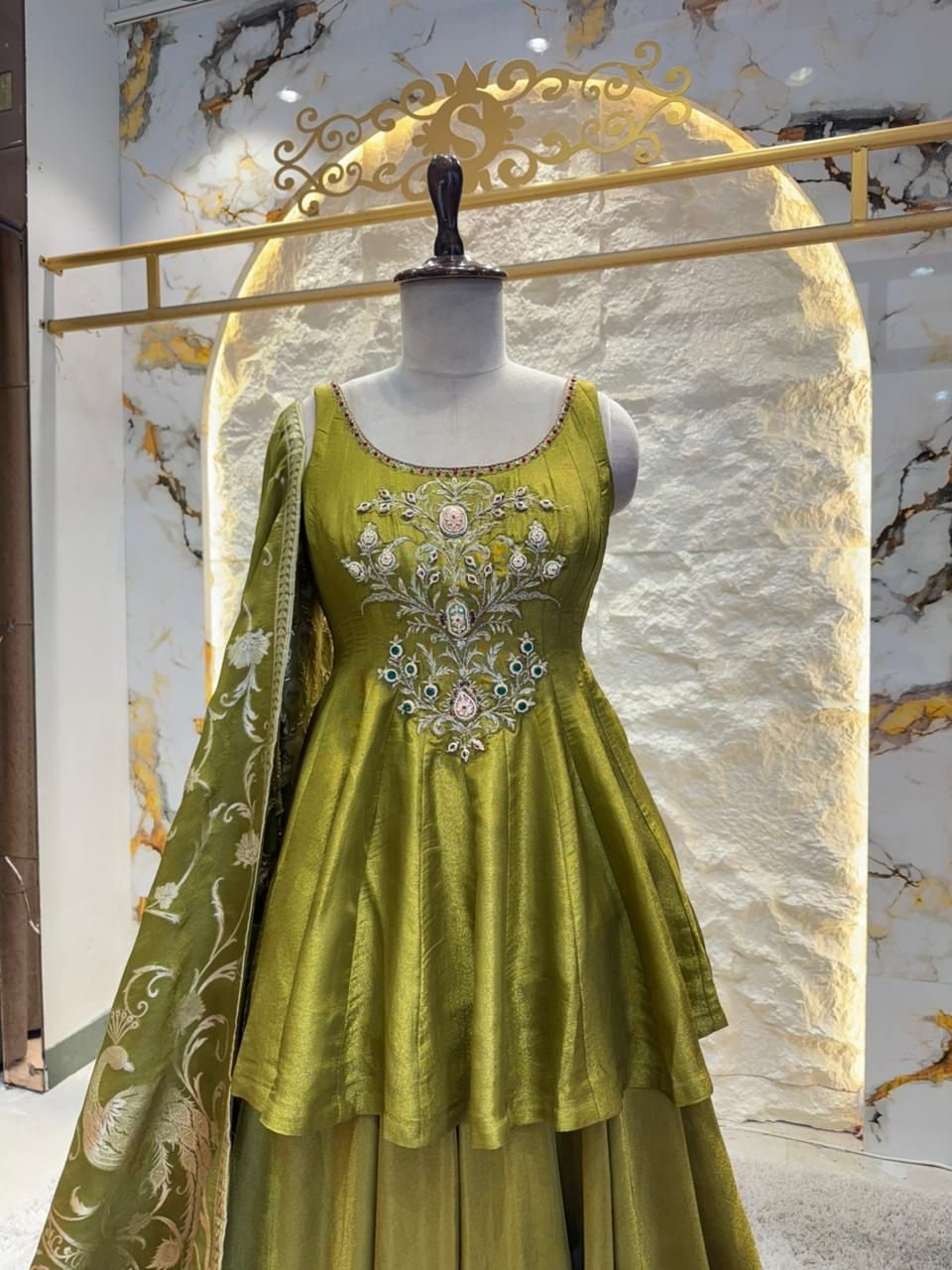 "OLIVE NOOR EMBROIDERED PEPLUM SHARARA" image 1