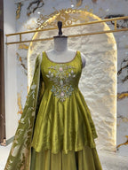 "OLIVE NOOR EMBROIDERED PEPLUM SHARARA" image 1