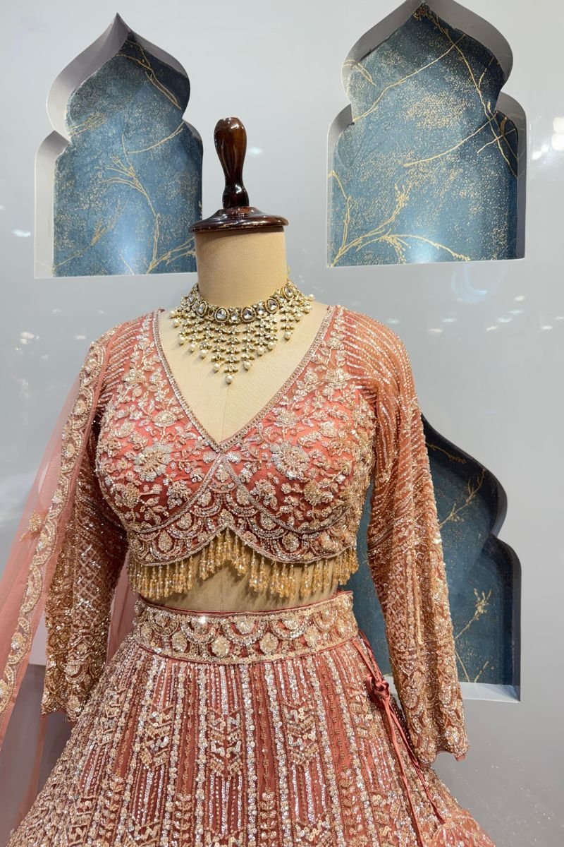 "BLUSH ROSE GOLD HEAVILY EMBROIDERED LEHENGA" image 2