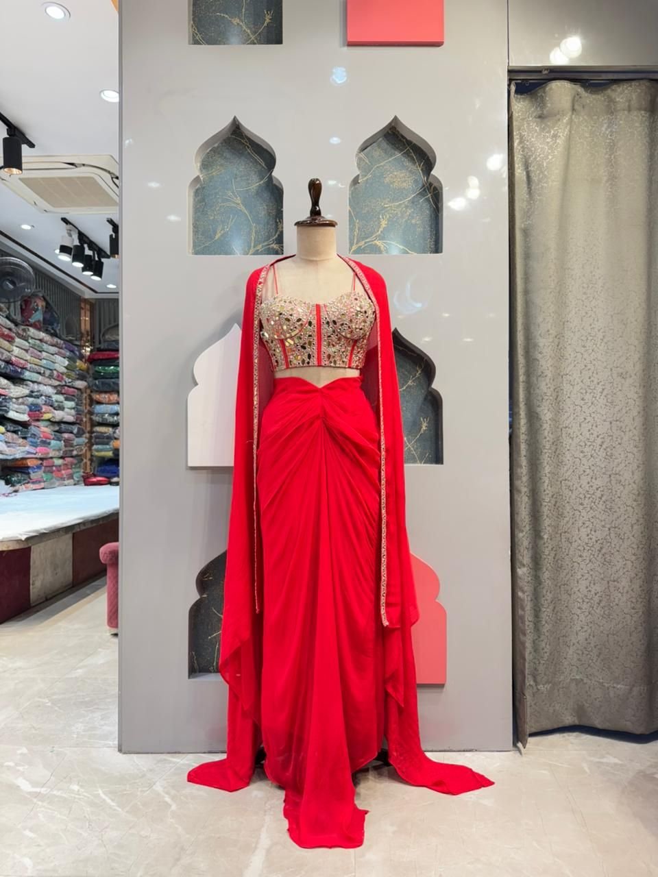 "SCARLET INDO-WESTERN DRAPED SET" image 0
