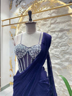 "MIDNIGHT ROYALE EMBELLISHED DRAPE SAREE" image 2