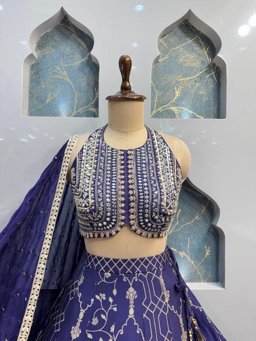 "ROYAL BLUE EMBROIDERED LEHENGA" image 1