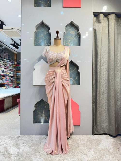 "BLUSH VELVET DRAPE SAREE" image 0
