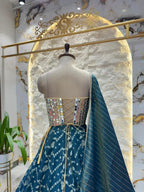 "MIDNIGHT TEAL MIRROR WORK LEHENGA" image 5