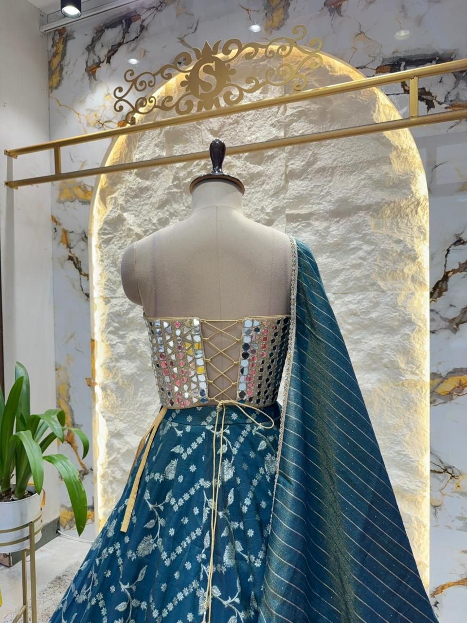 "MIDNIGHT TEAL MIRROR WORK LEHENGA" image 5