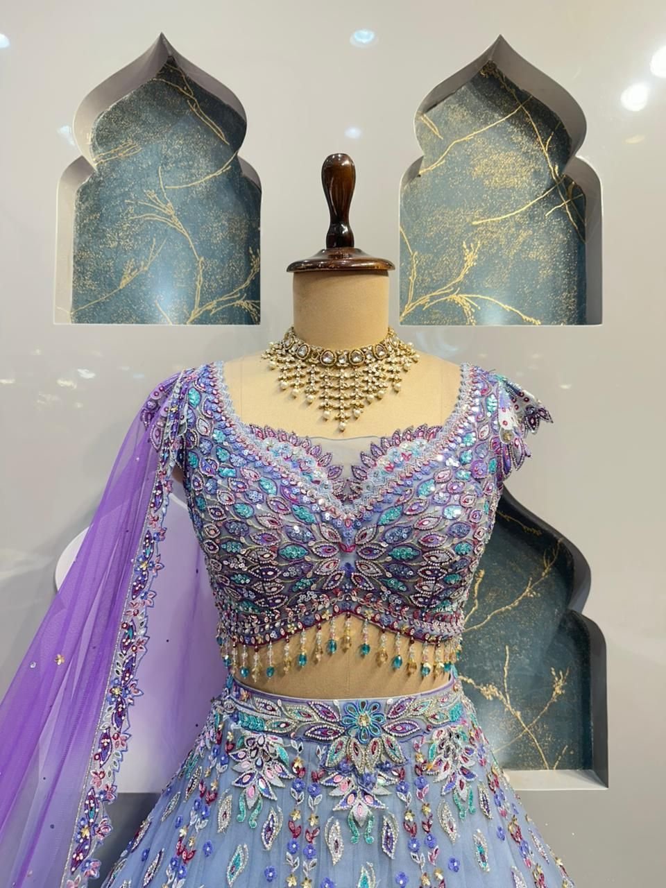 "PASTEL DREAM PEACOCK EMBROIDERED LEHENGA" image 1