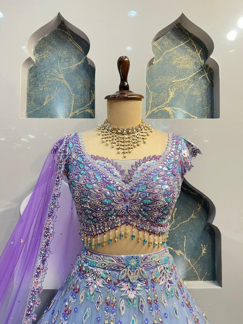 "PASTEL DREAM PEACOCK EMBROIDERED LEHENGA" image 1