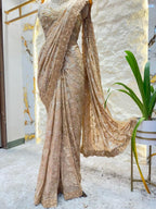 "CHAMPAGNE GOLD HAND EMBROIDERED SAREE" image 4