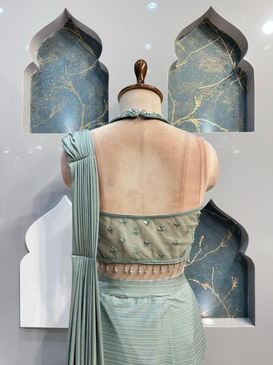 " MINT LUXE PRE DRAPE SAREE" image 4