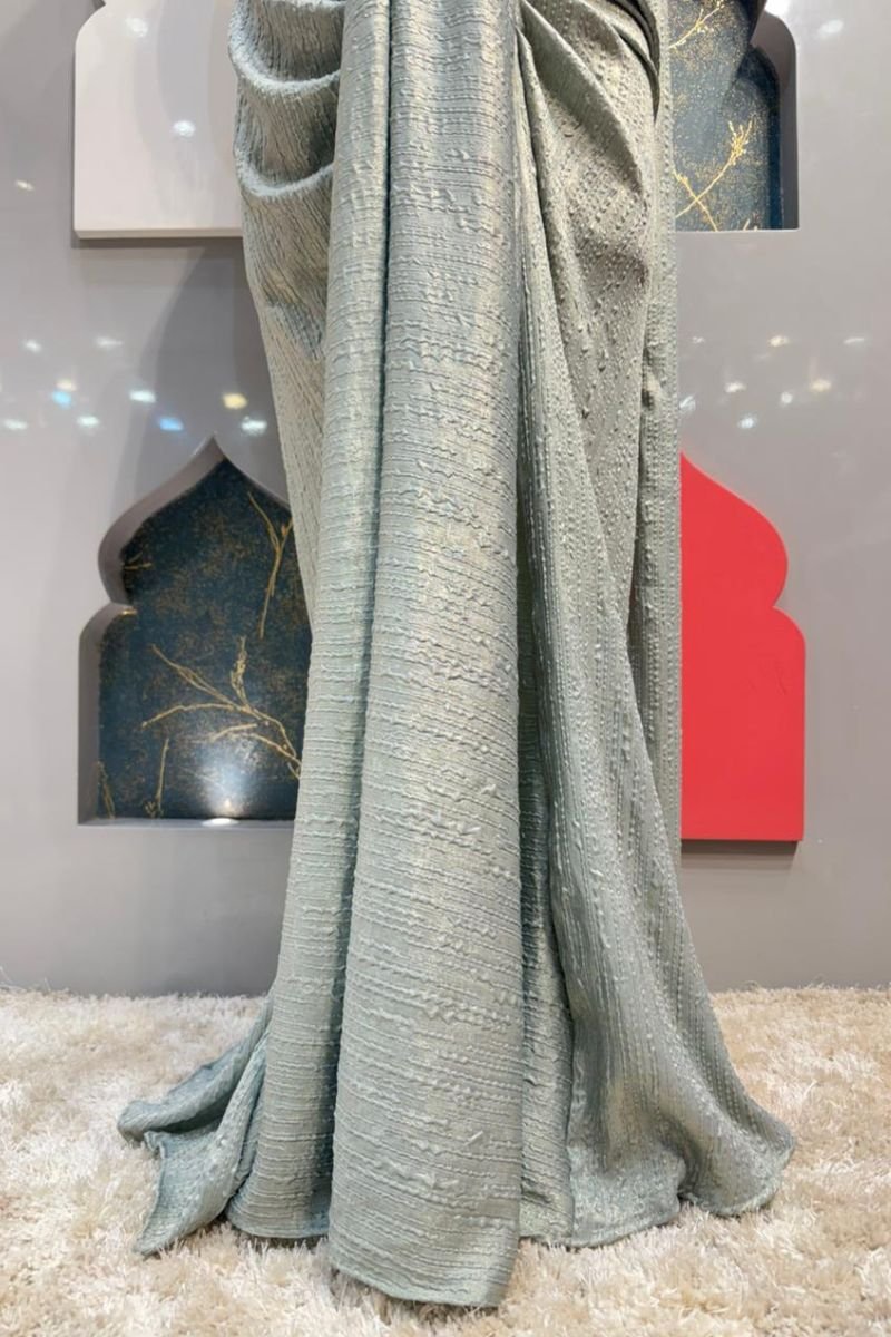 "ICE BLUE PRE- DRAPED SAREE" image 3