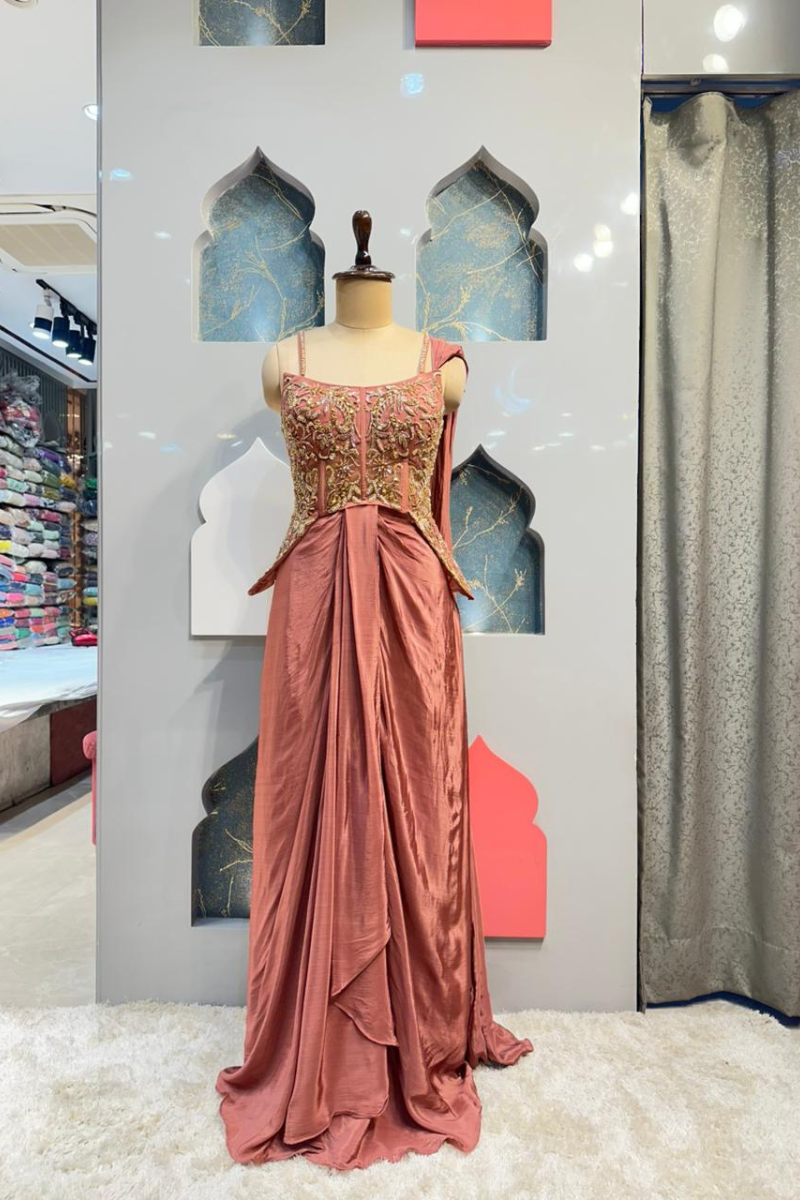 "RUST ROSE DRAPED INDO WESTERN" image 0