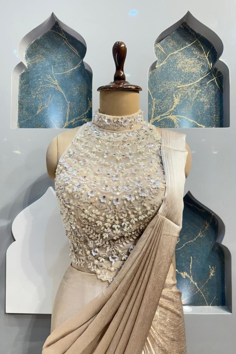 "IVORY PEARL DRAPE SAREE" image 1