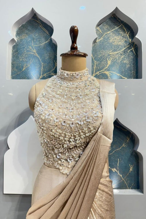 "IVORY PEARL DRAPE SAREE" image 1