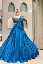 "ROYAL BLUE SCULPTED LEHENGA" image 4
