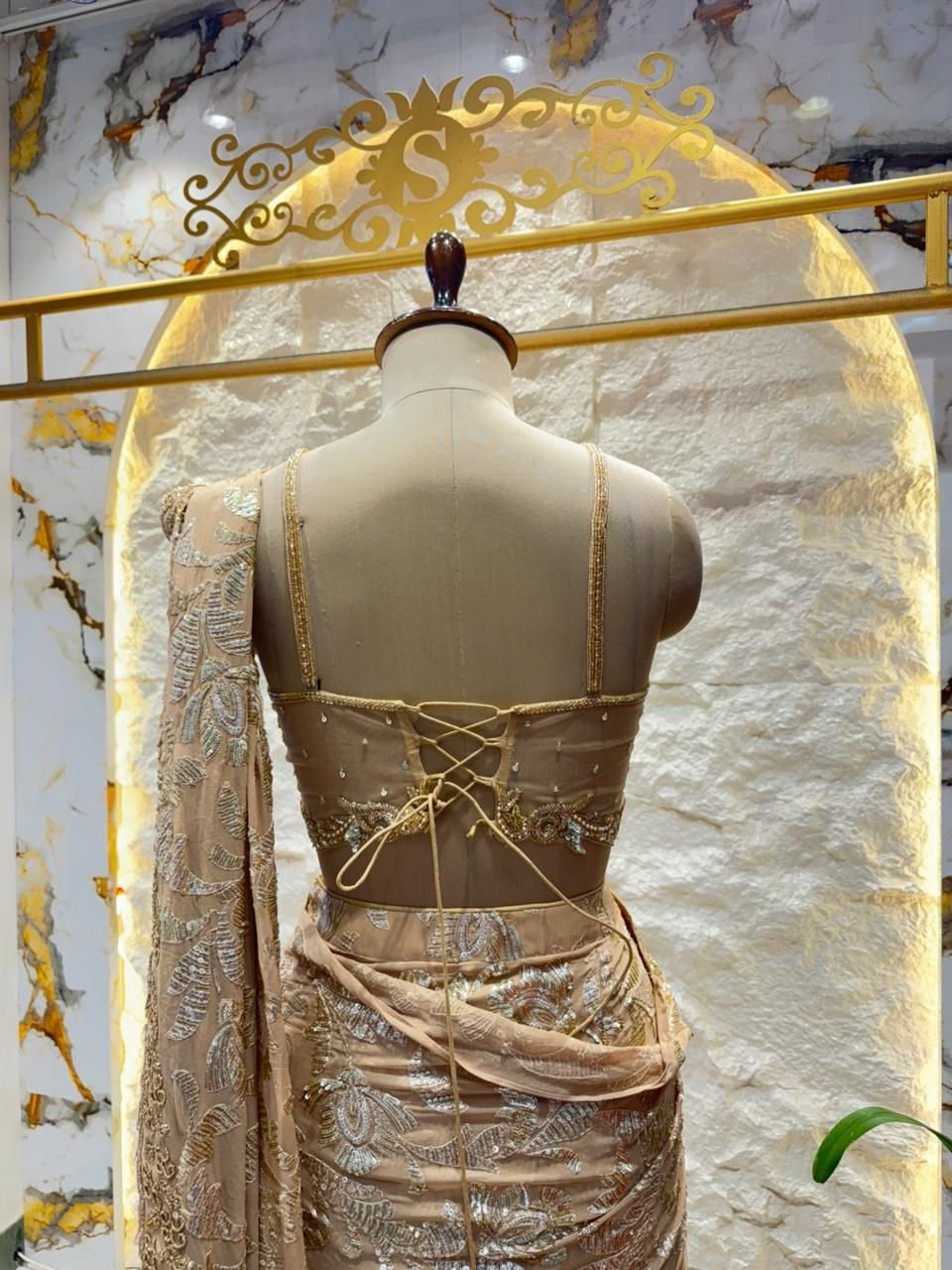 "CHAMPAGNE GOLD HAND EMBROIDERED SAREE" image 5