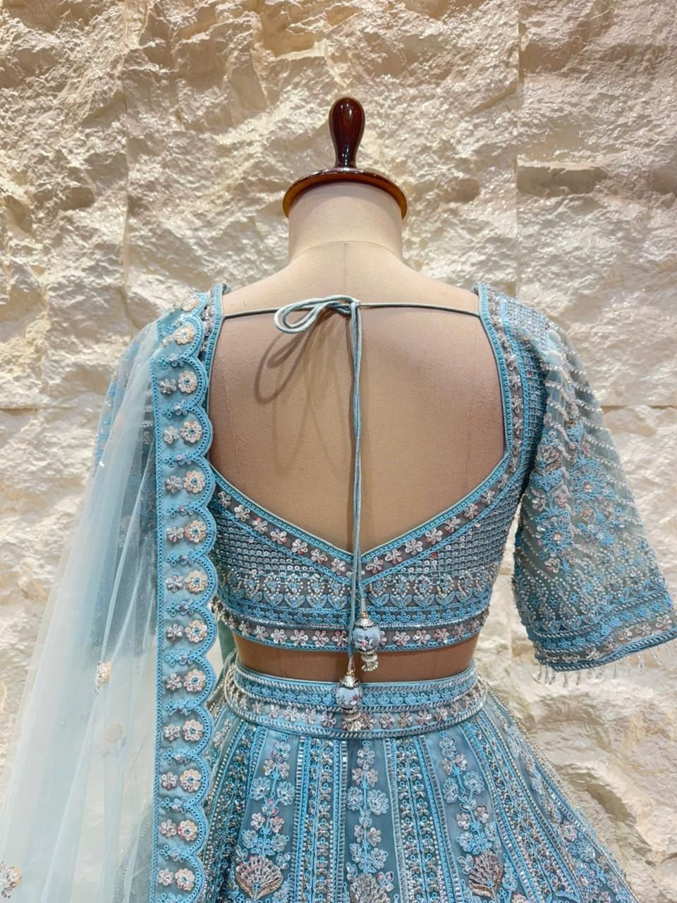 "ICE BLUE HERITAGE EMBROIDERED LEHENGA" image 5