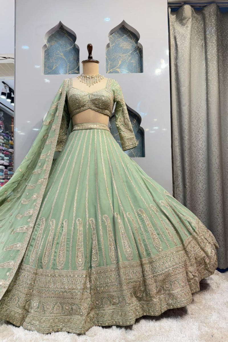 "MINT ROYALE EMBROIDERED LEHENGA" image 4