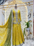 " SUNSHINE YELLOW MIRROR EMBELLISHED SHARARA AND INDOWESTERN " image 3