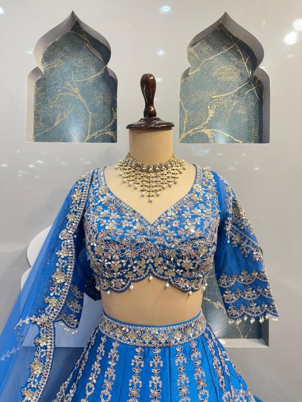 "CELESTIAL BLUE ZARDOZI LEHENGA" image 1