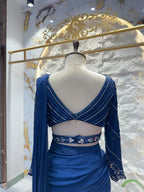 "ROYAL NAVY BLUE EMBELLISHED DRAPE SAREE" image 3