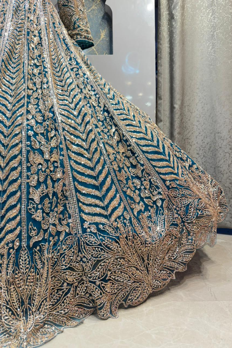 "ROYAL TEAL ZARI MAJESTY LEHENGA" image 3