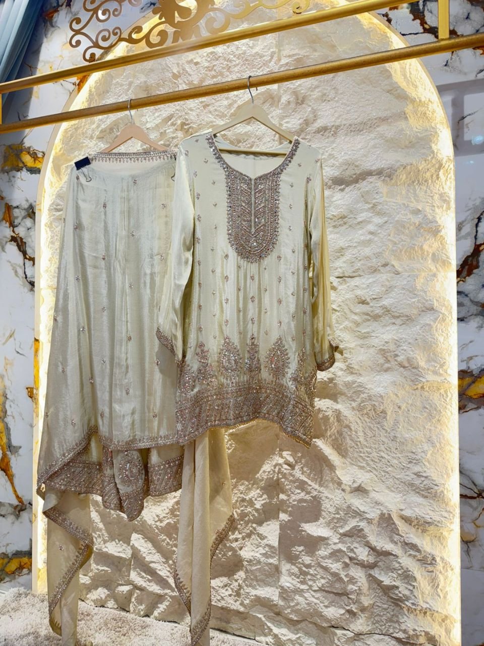 "IVORY PEARL EMBROIDERED SHARARA" image 2