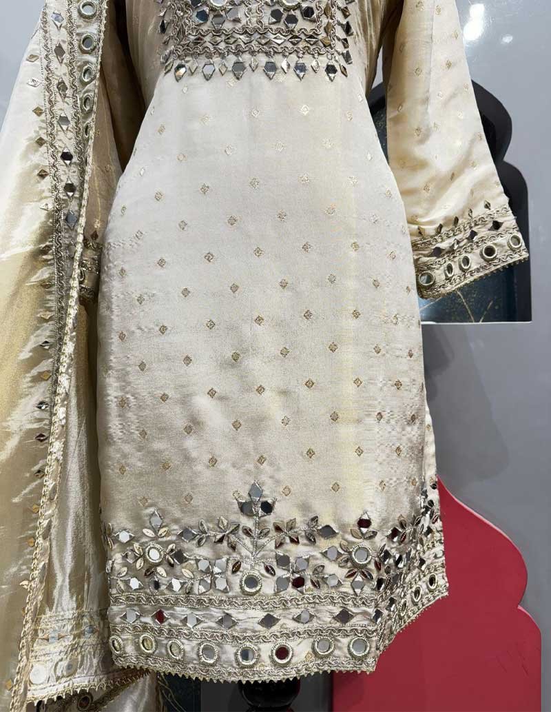IVORY MIRRORWORK SHARARA SET image 3