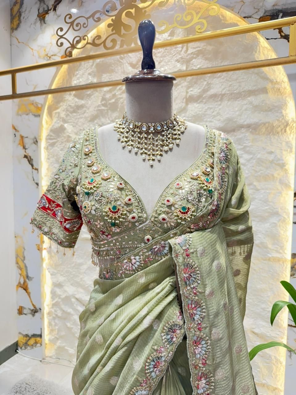 "SAGE ROYALE EMBROIDERED SAREE" image 1