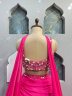 "MODERN HOT PINK WITH FLORAL EMBELLISHED LEHENGA" image 5